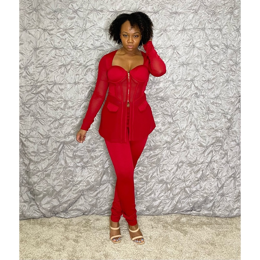 2-Piece Paneled Jacket and High-Waisted Pants Set